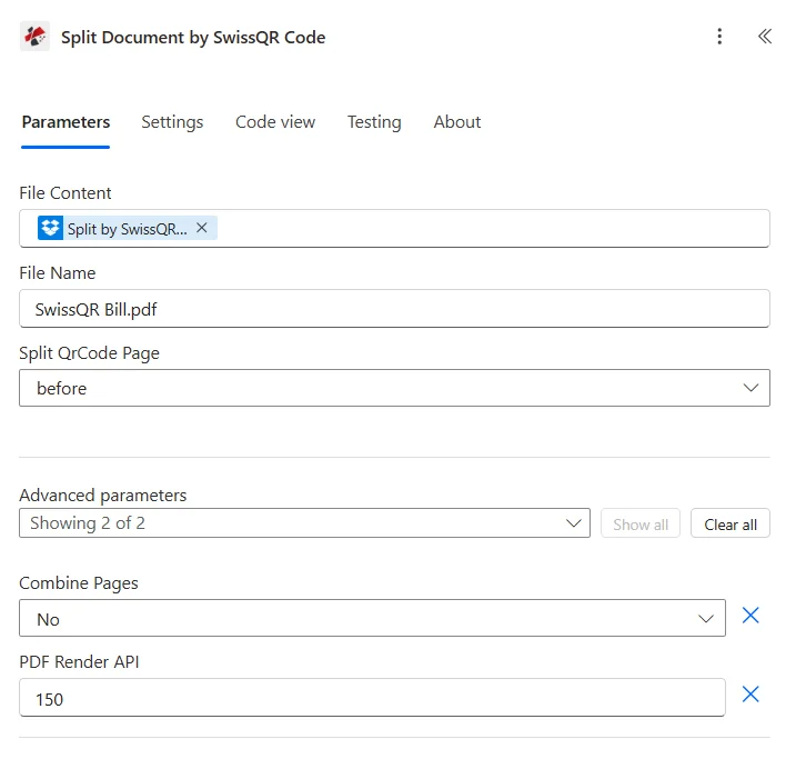 Cliquez pour agrandir Fractionner un PDF avec Swiss QR Power Automate